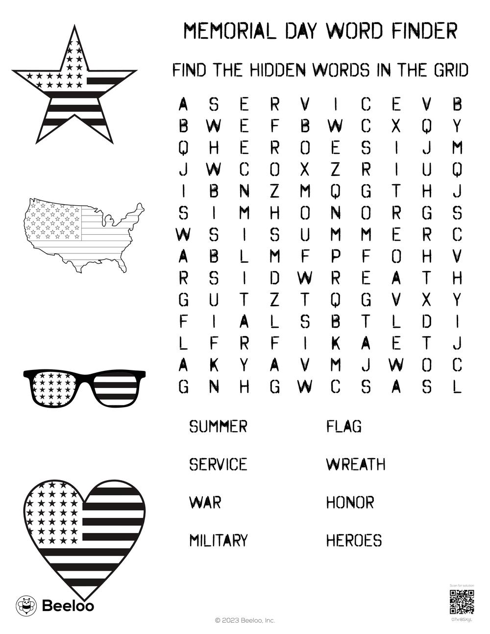 Memorial Day themed Word Searches Beeloo Printable Crafts And Activities For Kids Memorial Day themed Word Searches Beeloo Printable Crafts And Activities For Kids