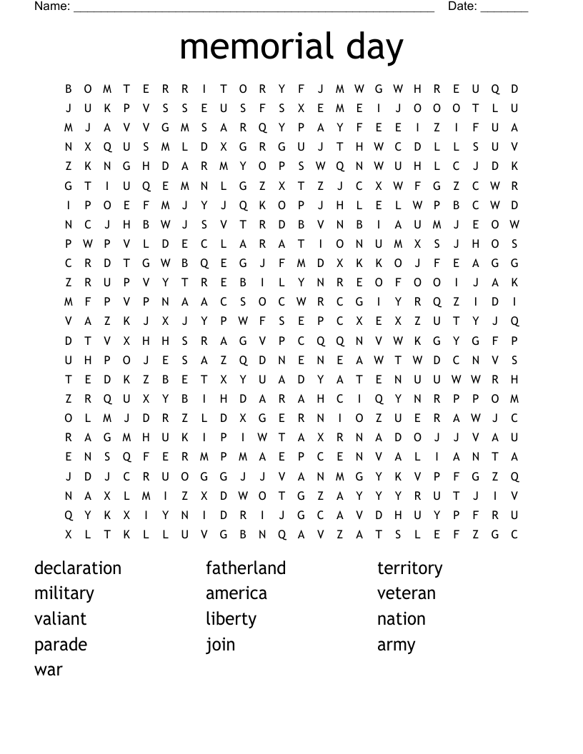 Memorial Day Word Search WordMint Memorial Day Word Search WordMint