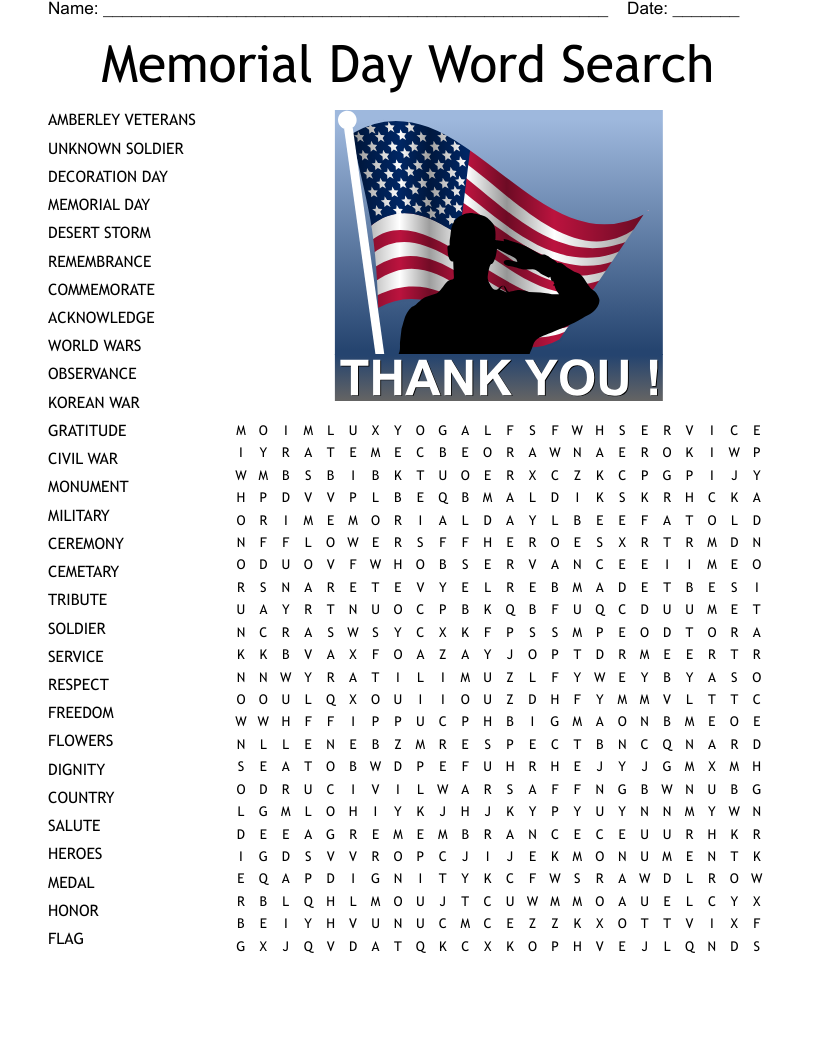 memorial day word search memorial day word search