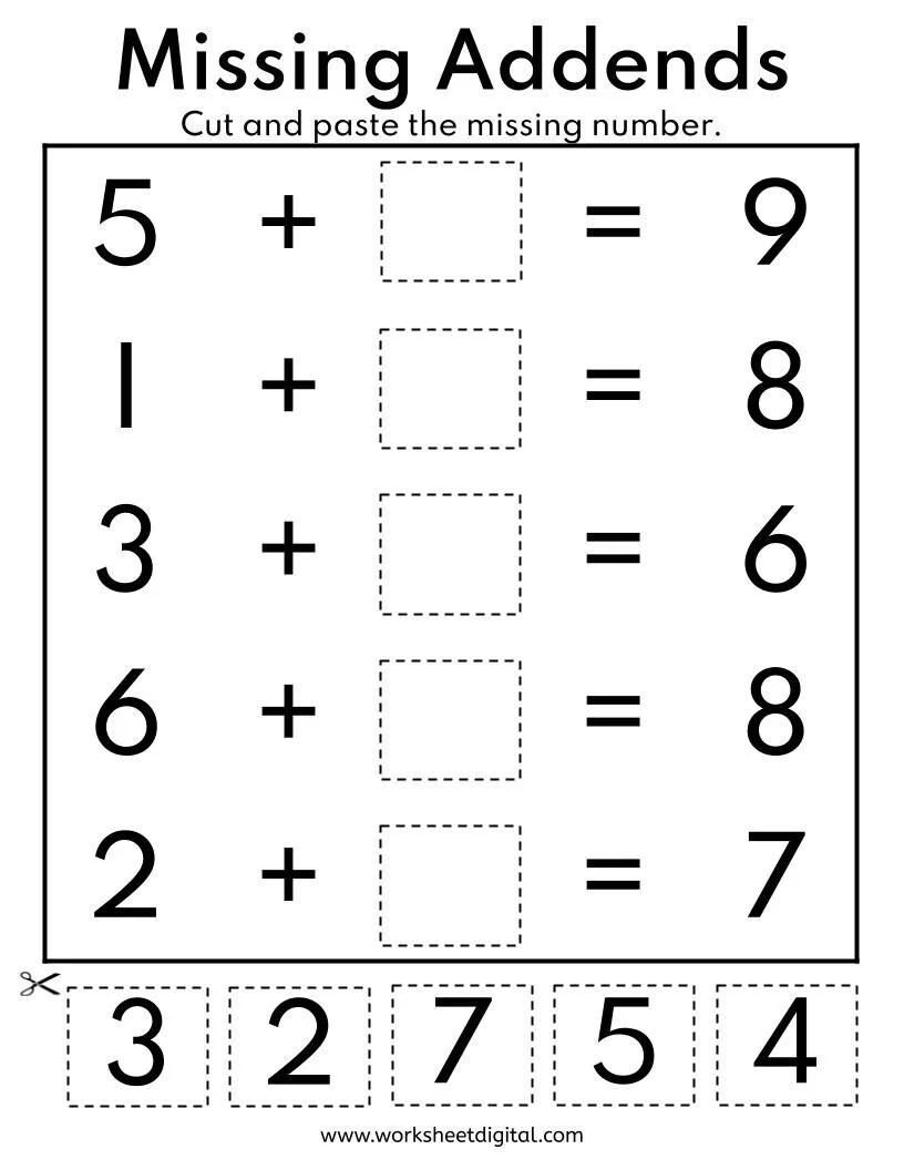 Missing Addends Worksheets Grade 1