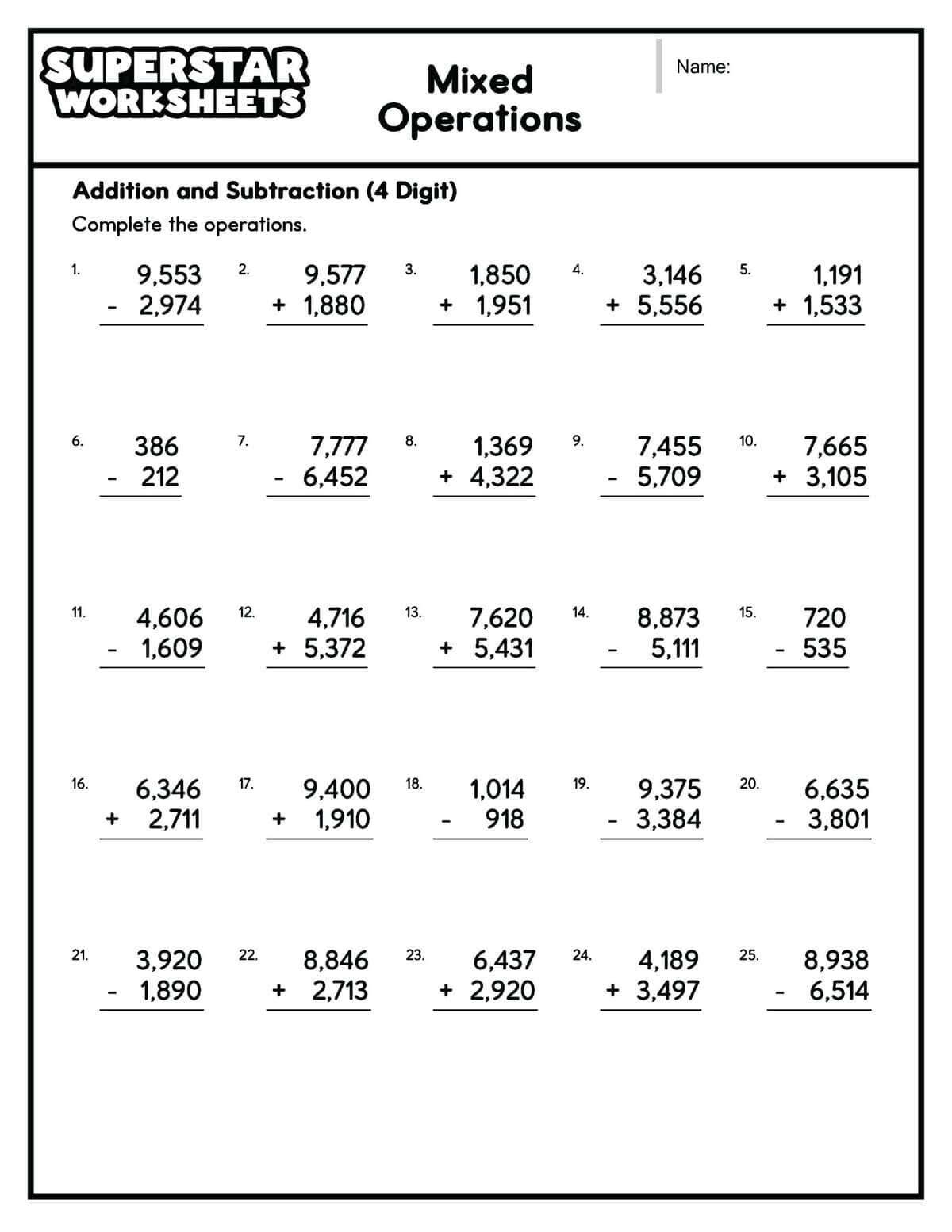 Mixed Operations Worksheets Superstar Worksheets