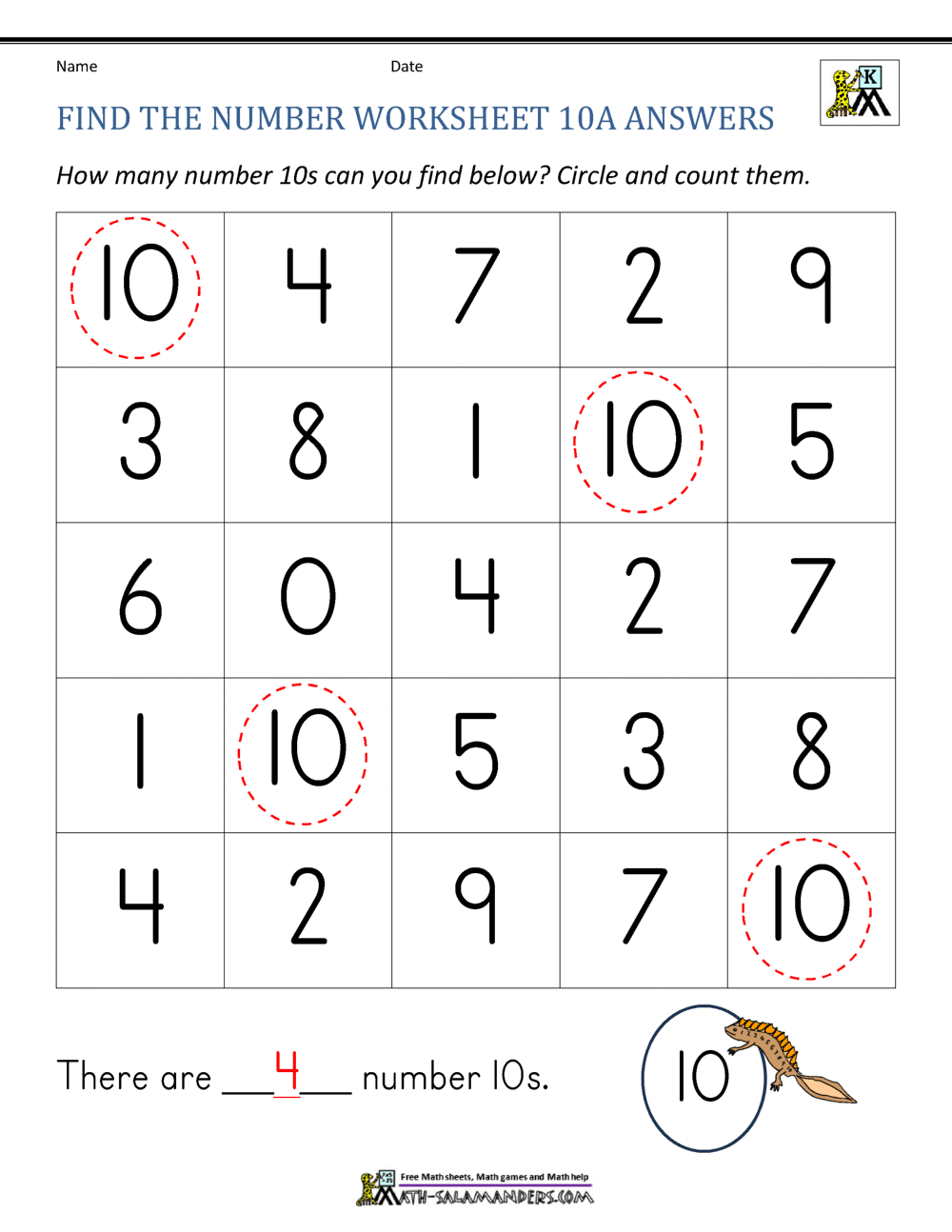 Number 10 Worksheets For Preschool