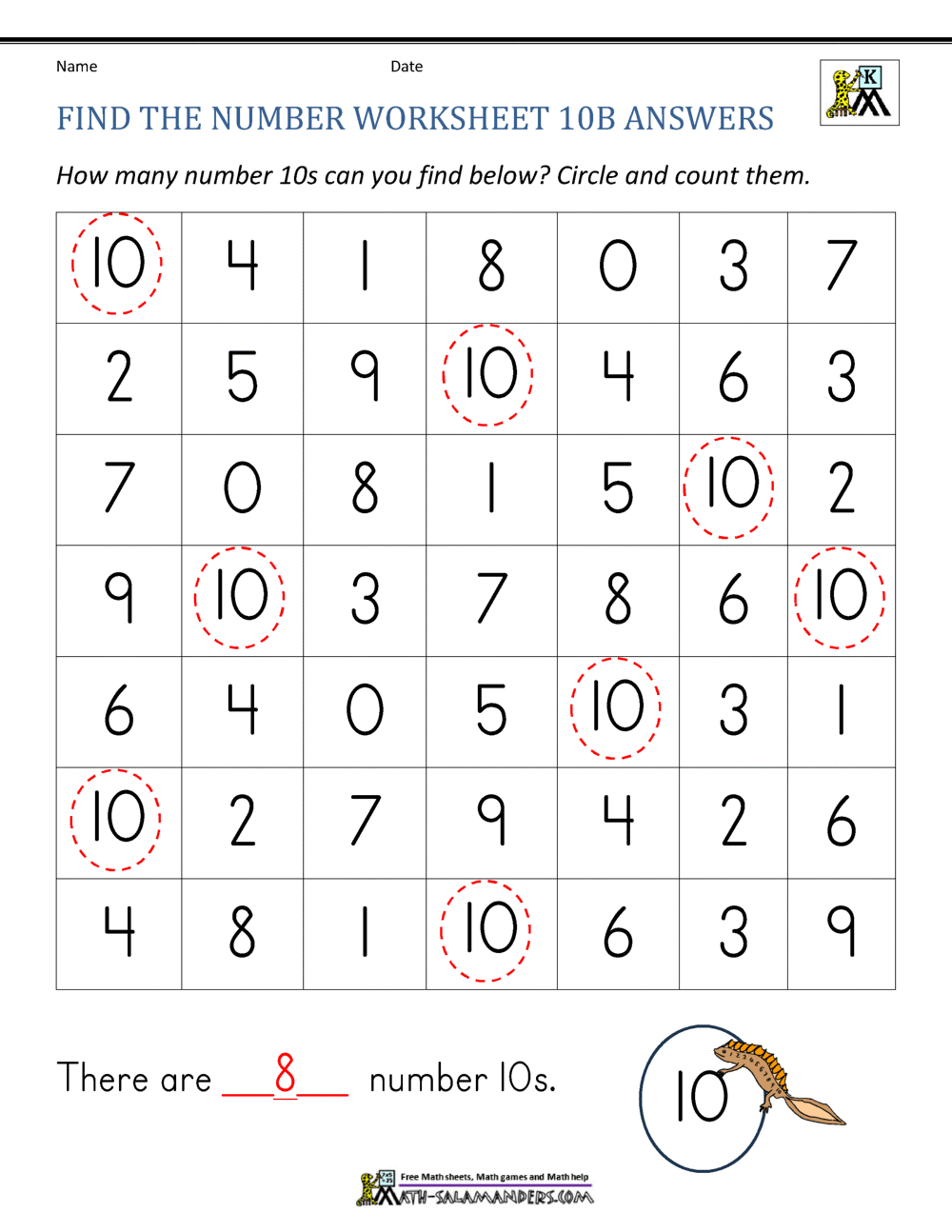 worksheet for number 10