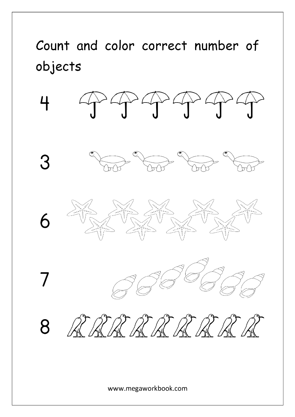 math counting sheets for kindergarten