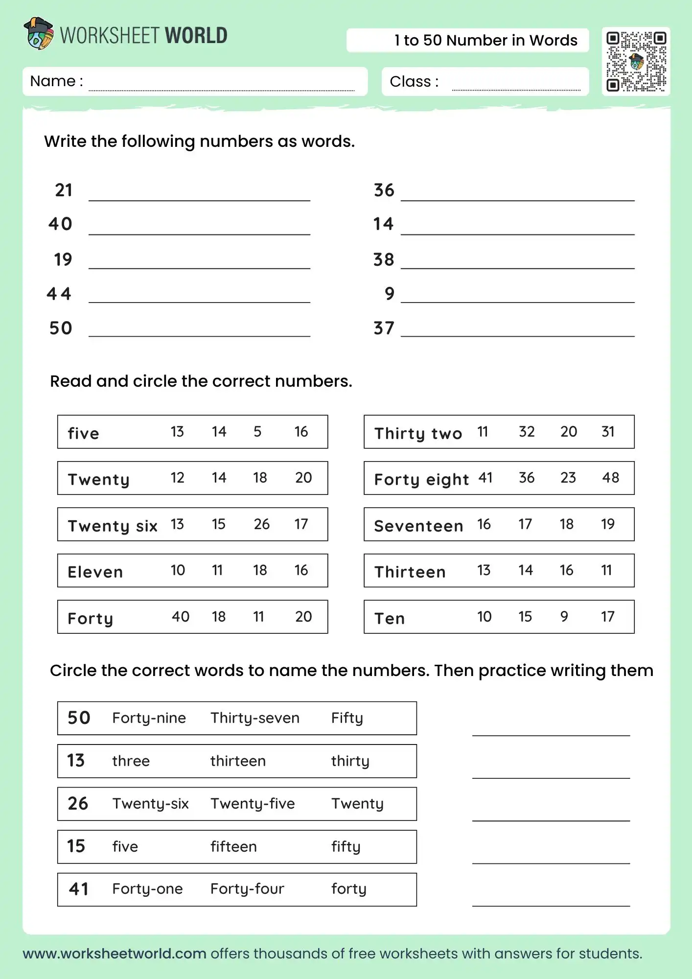 Number Names 1 To 50 Worksheet Worksheet World