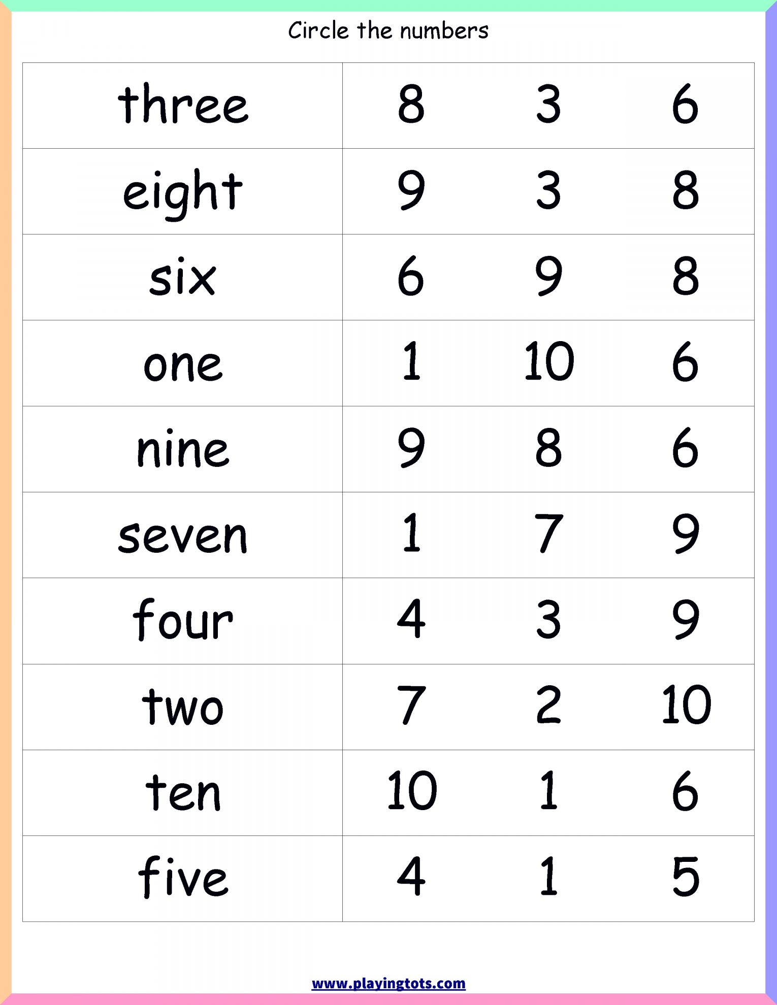 Number Names Worksheet 1 10