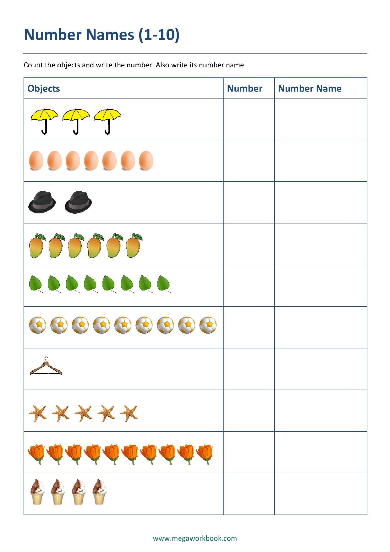 numerals and number names worksheets