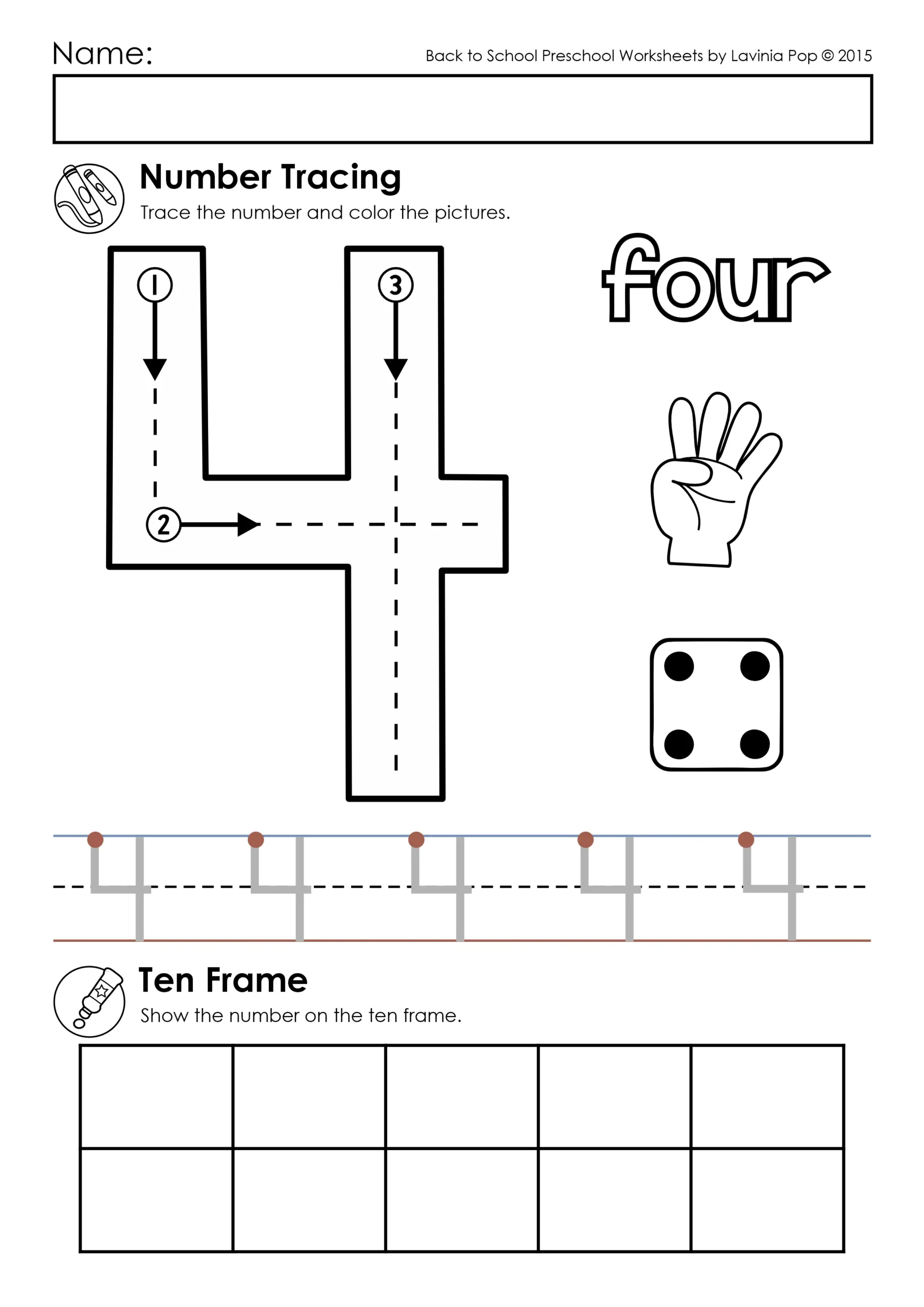 number 4 worksheet for preschool