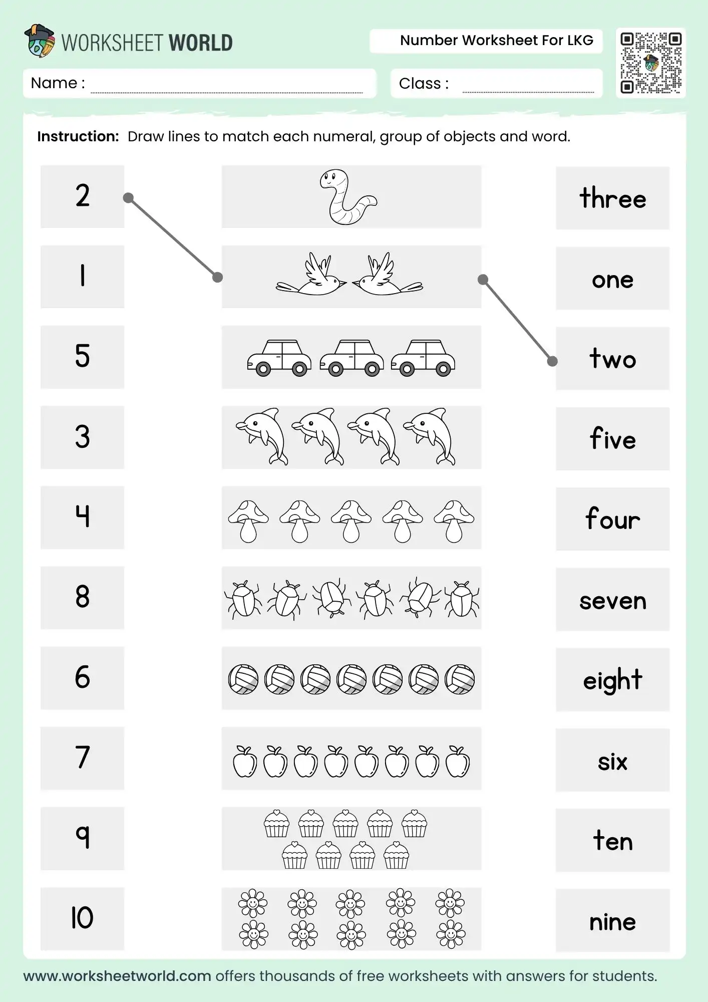 Number Worksheet For LKG With Counting And Matching Practice Free PDF Worksheet World