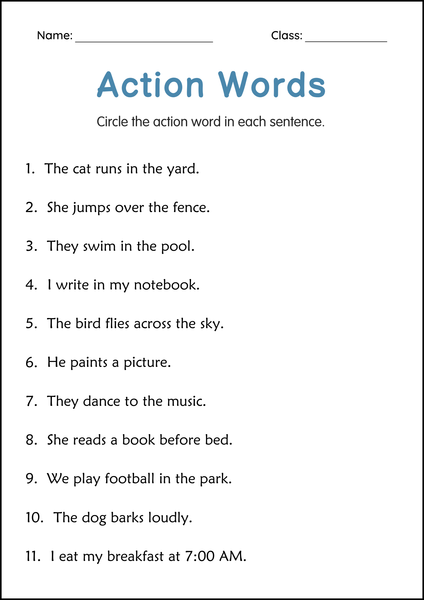 Printable Action Words Grammar Worksheets For Grade 3 4 5 Teaching Resources Printable Action Words Grammar Worksheets For Grade 3 4 5 Teaching Resources