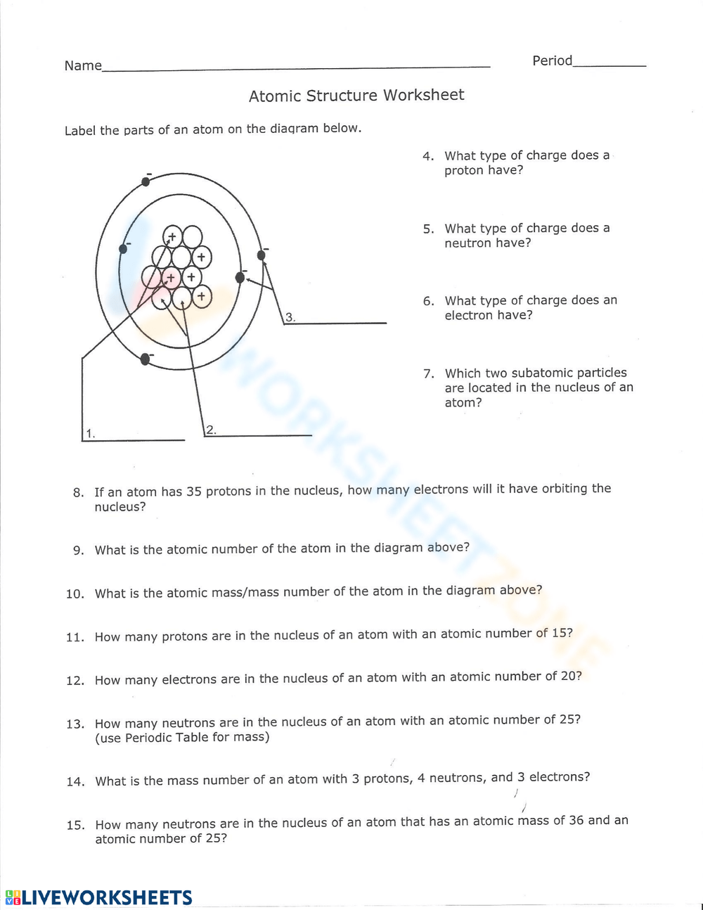 Printable Grade 8 Structure Of The Atom Worksheets Download