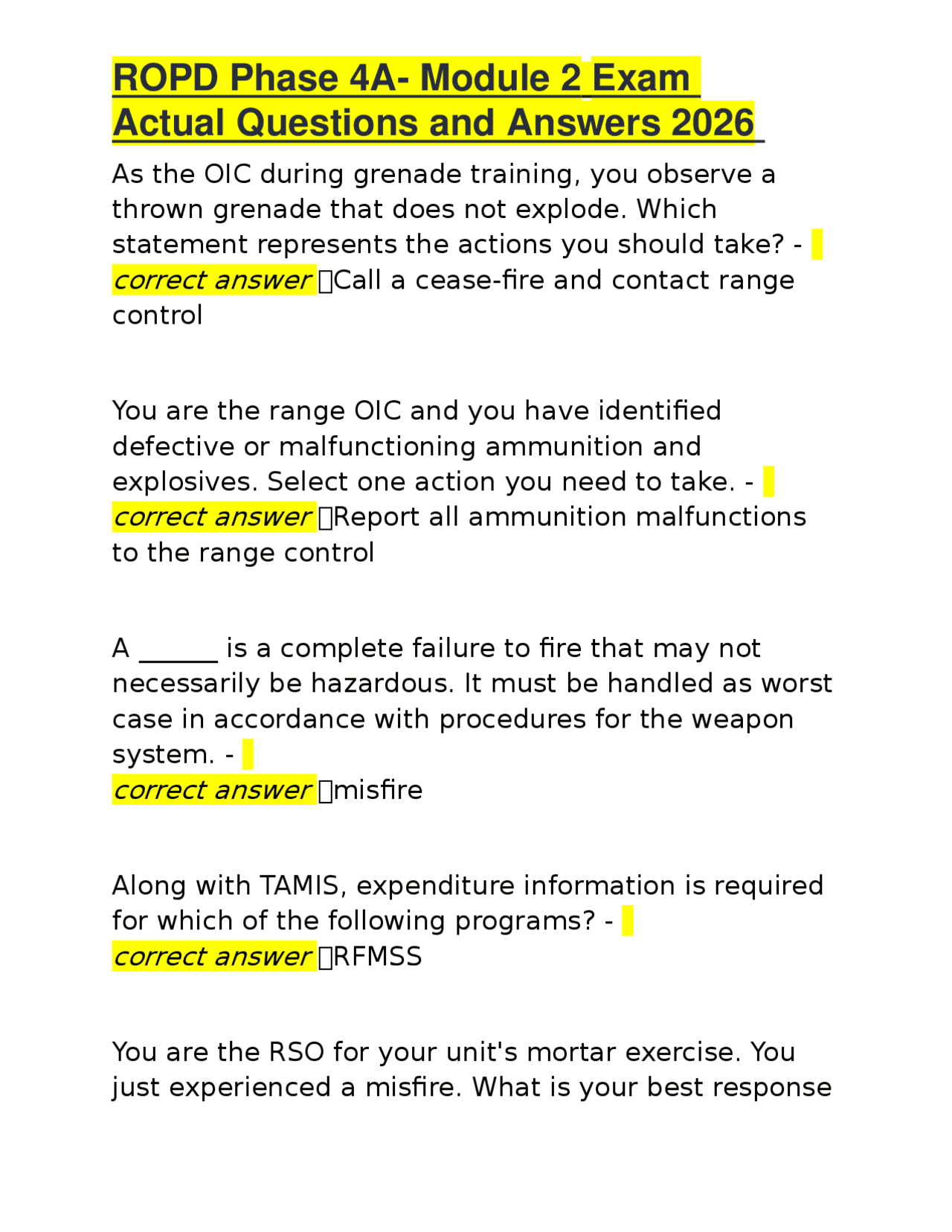 ROPD Phase 4A Module 2 Exam Actual Questions And Answers 2026 Exams Military Strategy And Training Docsity ROPD Phase 4A Module 2 Exam Actual Questions And Answers 2026 Exams Military Strategy And Training Docsity