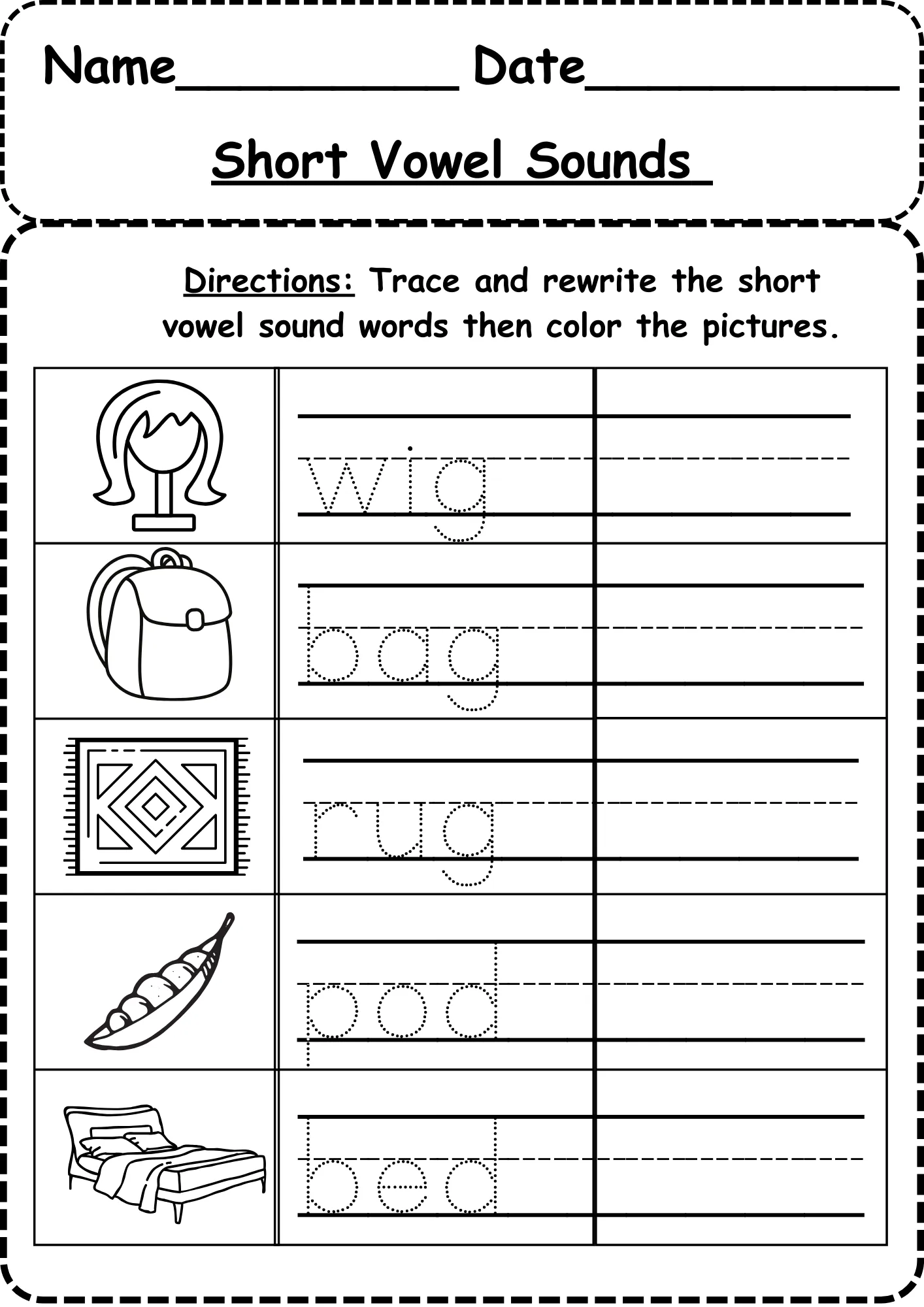 Short Vowel Sounds Worksheet Free
