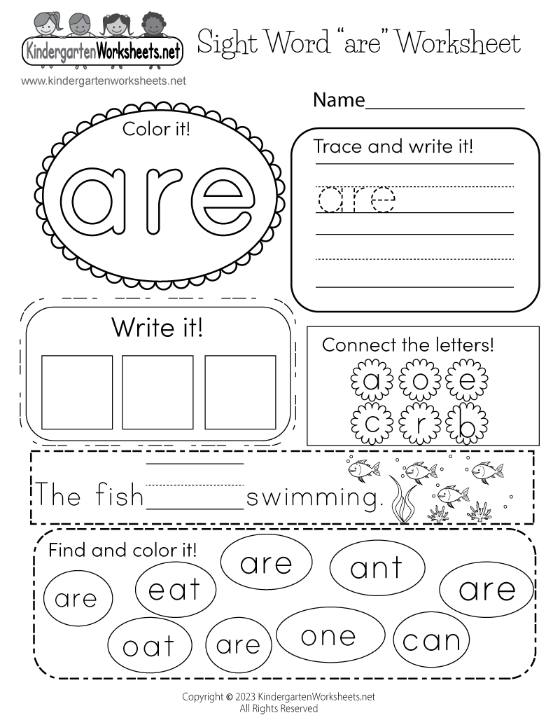 Sight Word are Worksheet Free Printable PDF