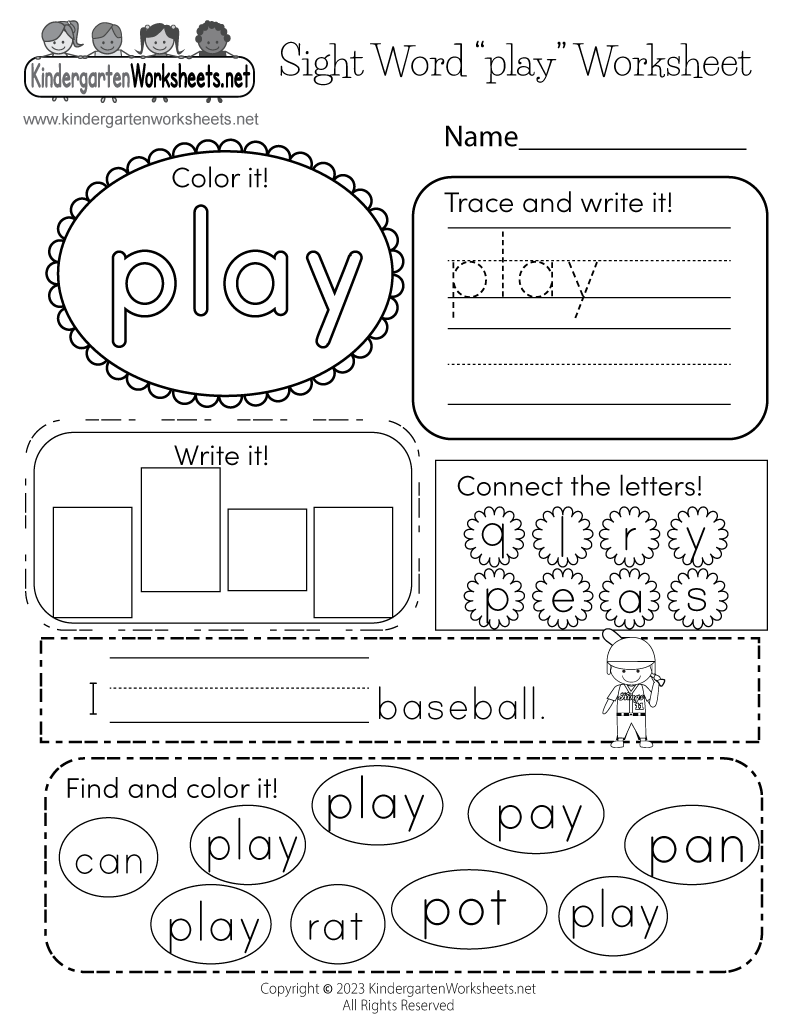 Sight Word play Worksheet Free Printable PDF