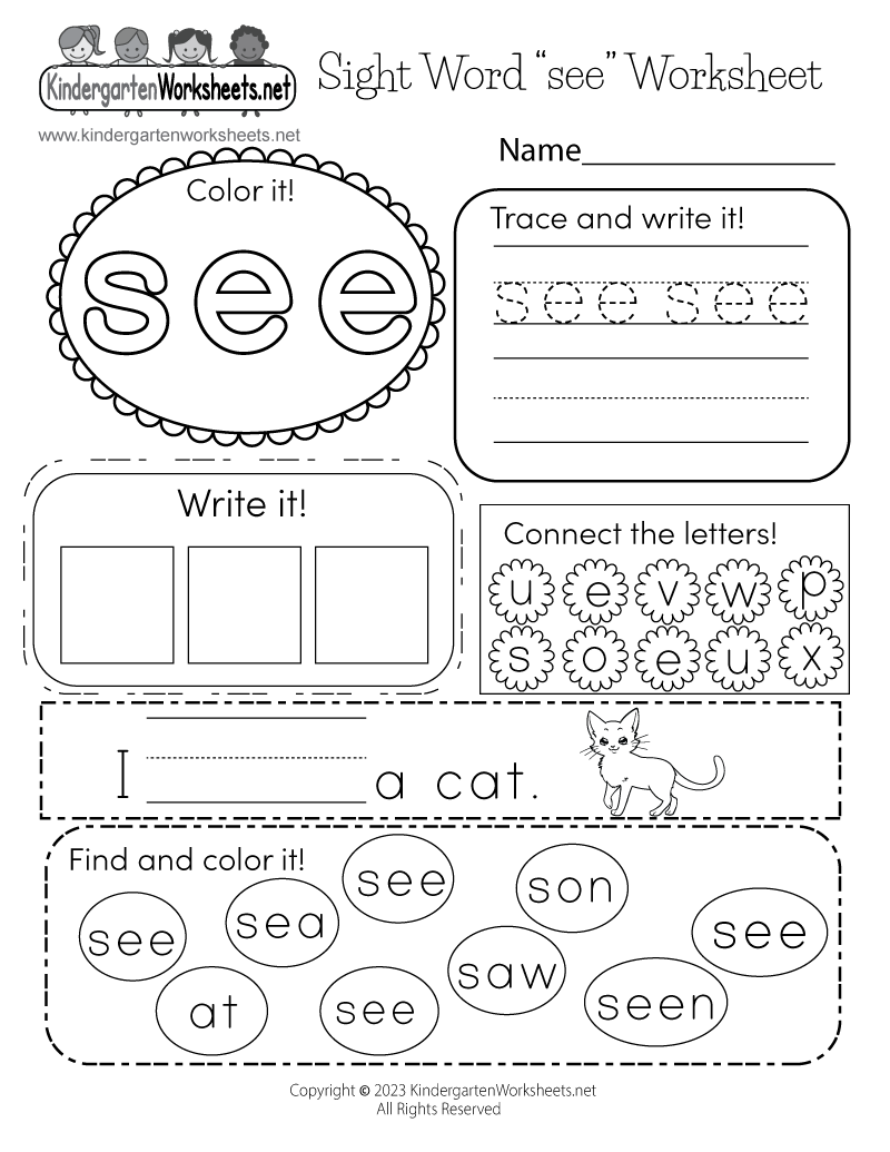 Sight Word see Worksheet Free Printable PDF