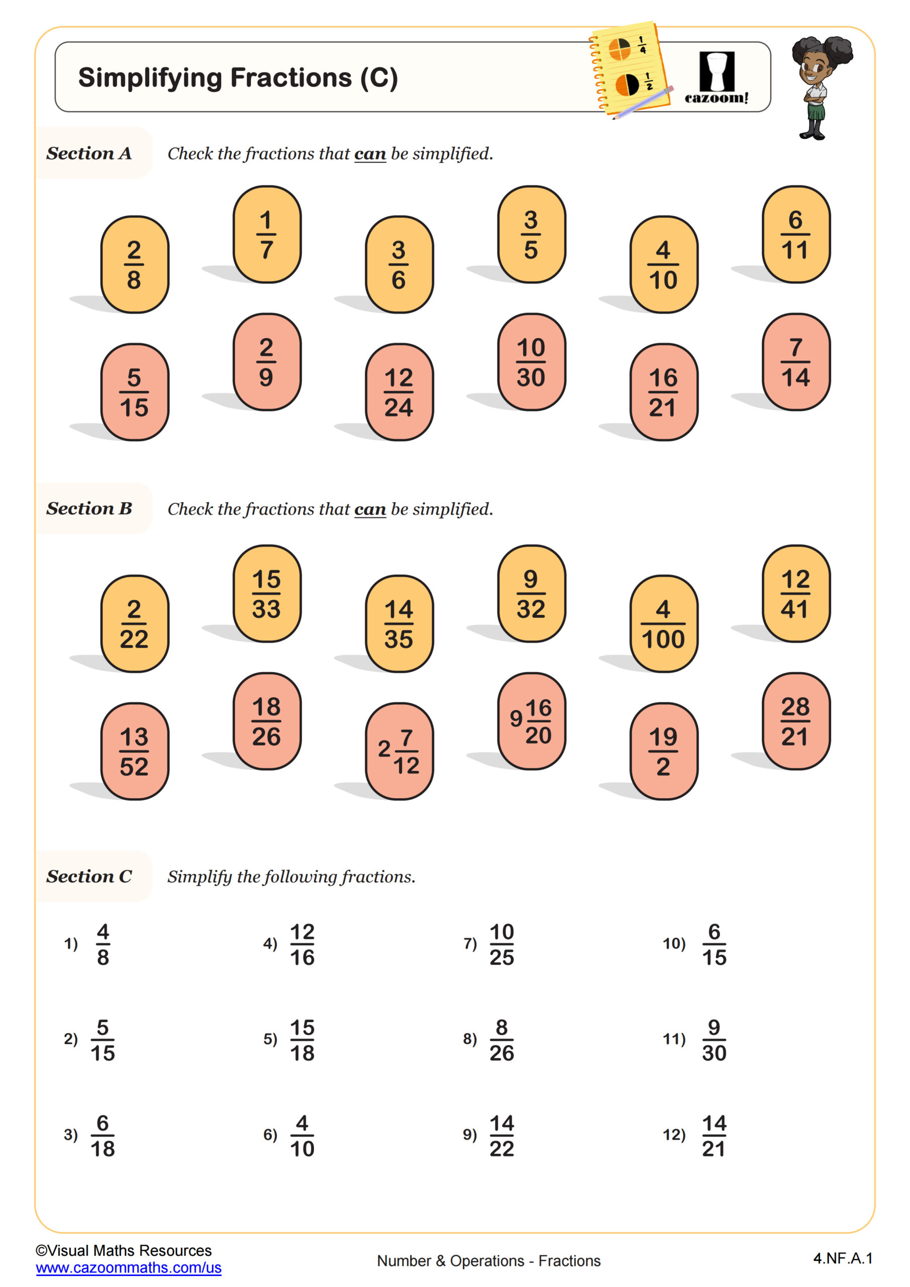 fraction worksheets for 4th graders