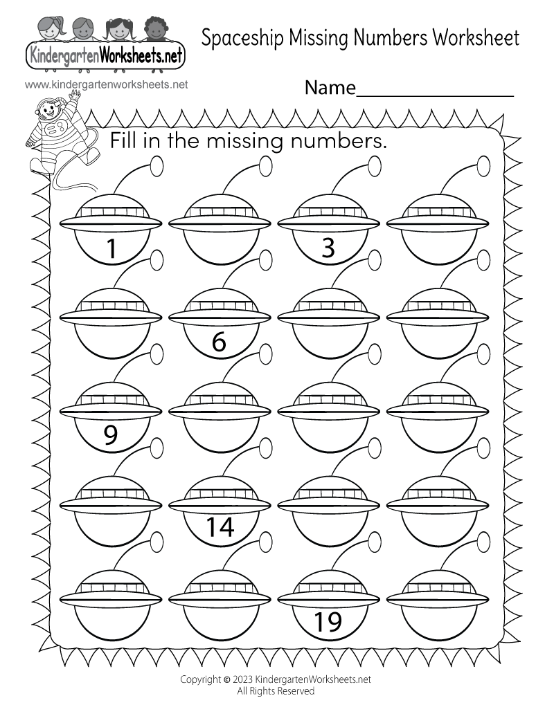 Spaceship Missing Numbers Worksheet Free Printable PDF