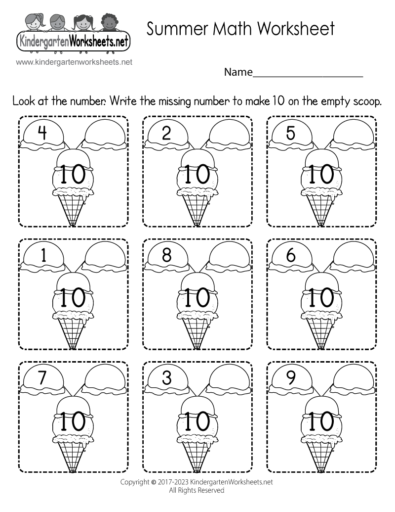Summer Math Worksheet Free Printable PDF