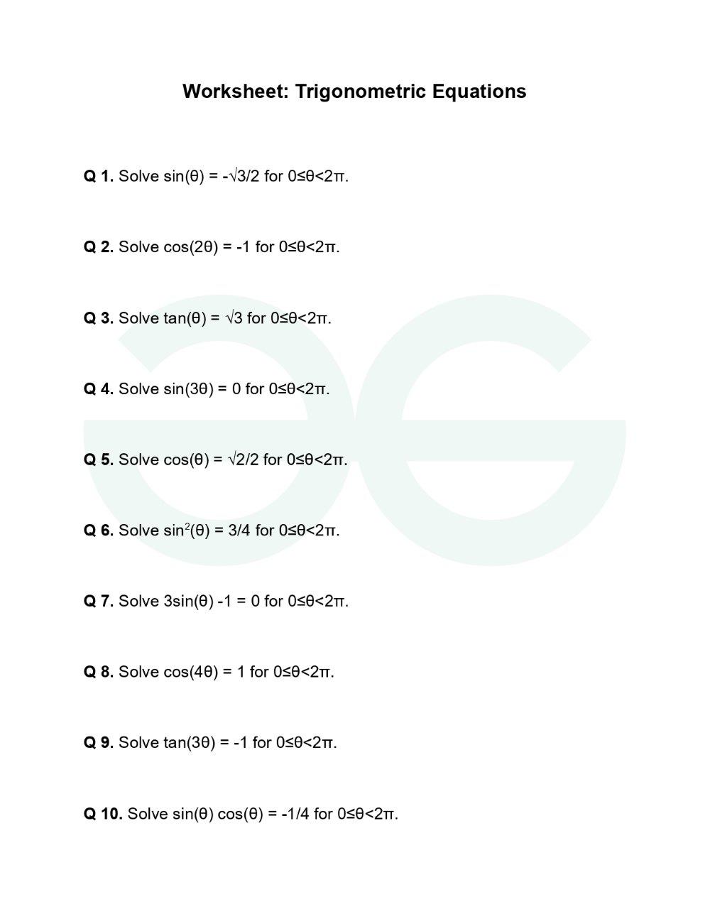 Trigonometric Equations Practice Questions GeeksforGeeks