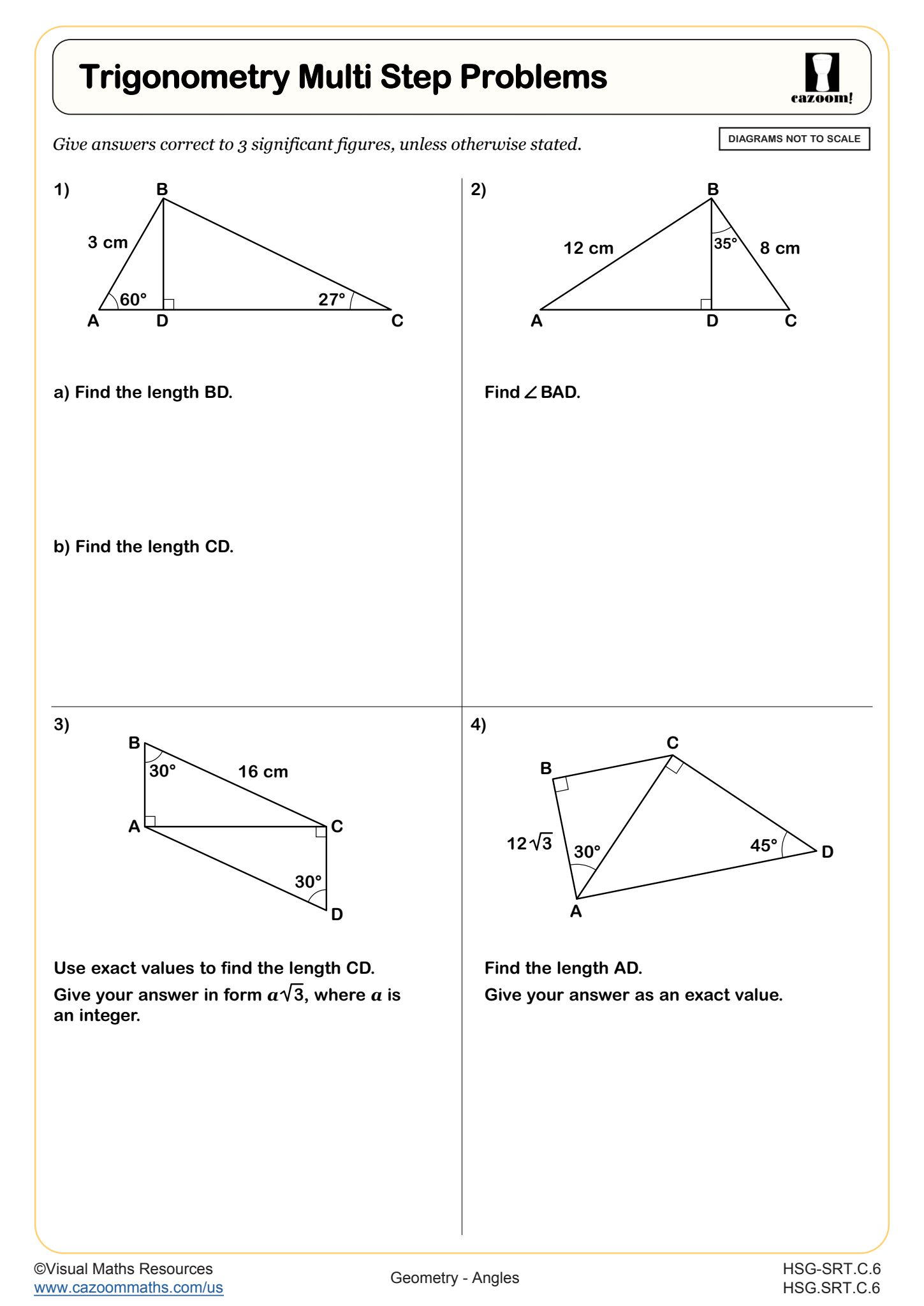 Trigonometry Multi Step Problems Worksheet Fun And Engaging High School Geometry Worksheet