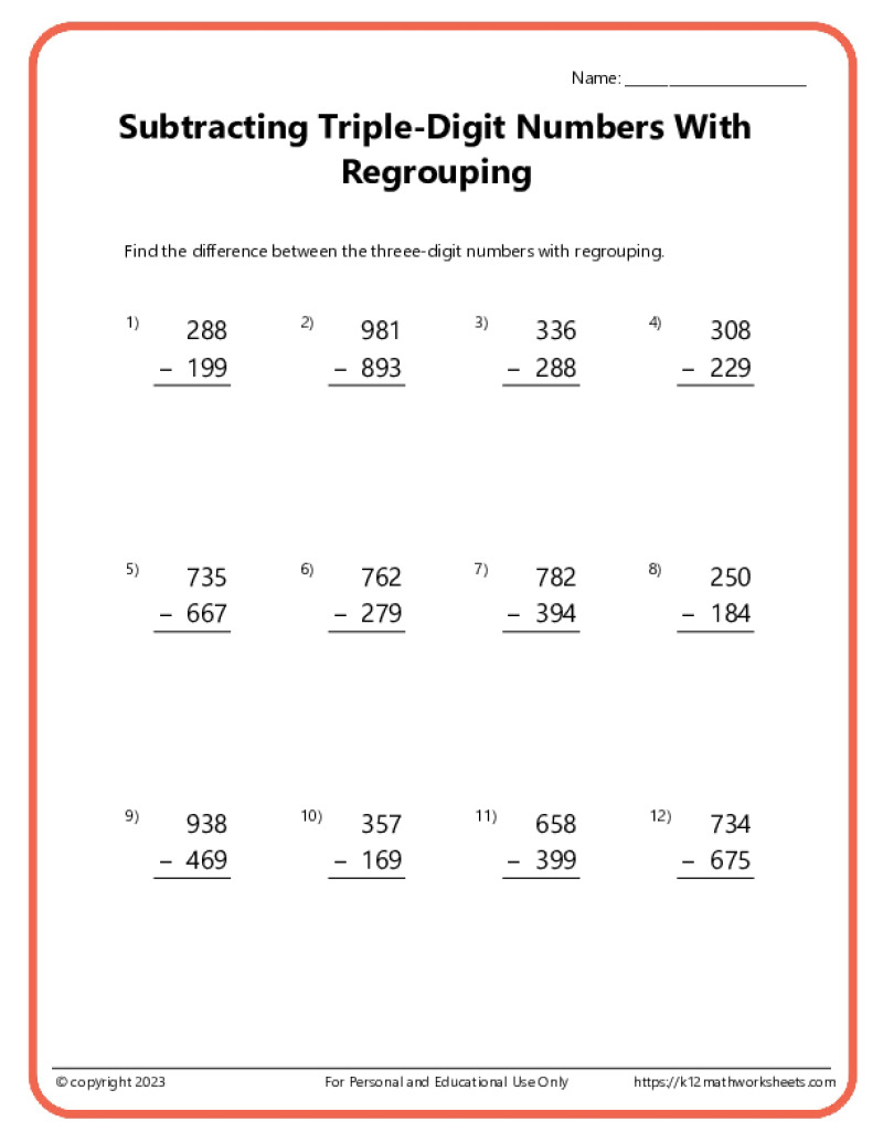 Subtraction With Renaming Worksheets
