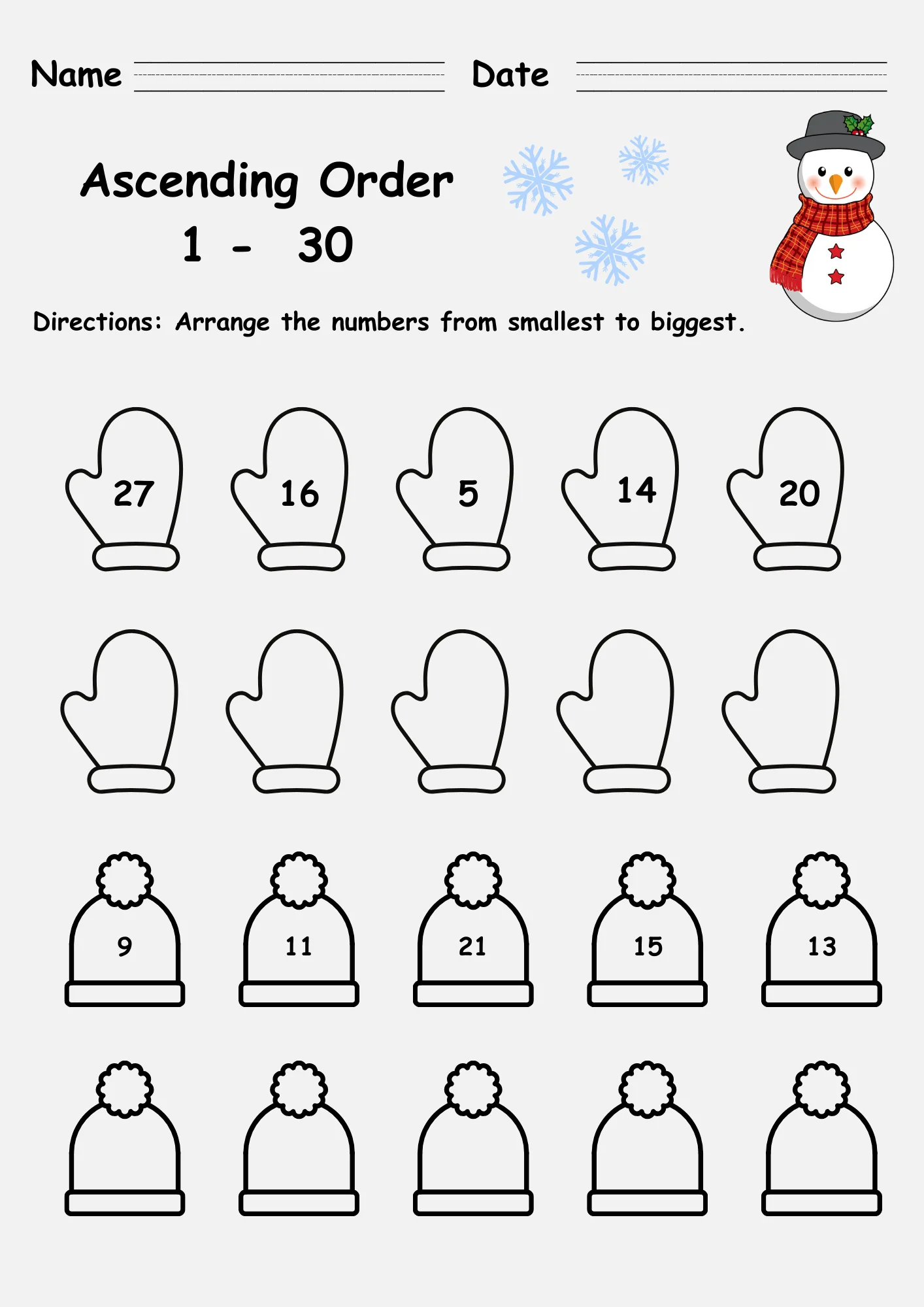 Winter Activity Sheets Maths Grade 1 Free