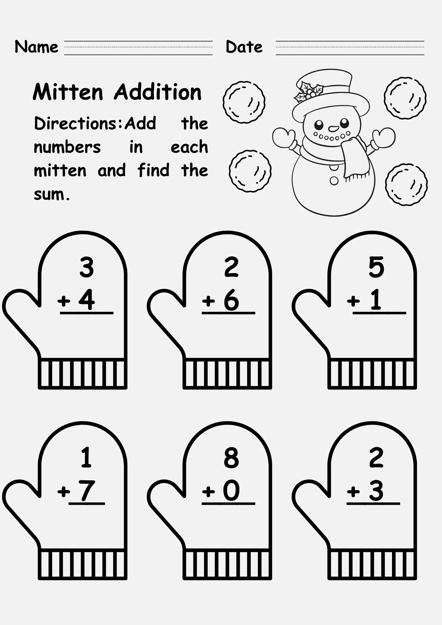 Winter Activity Sheets Maths Grade 1 Free