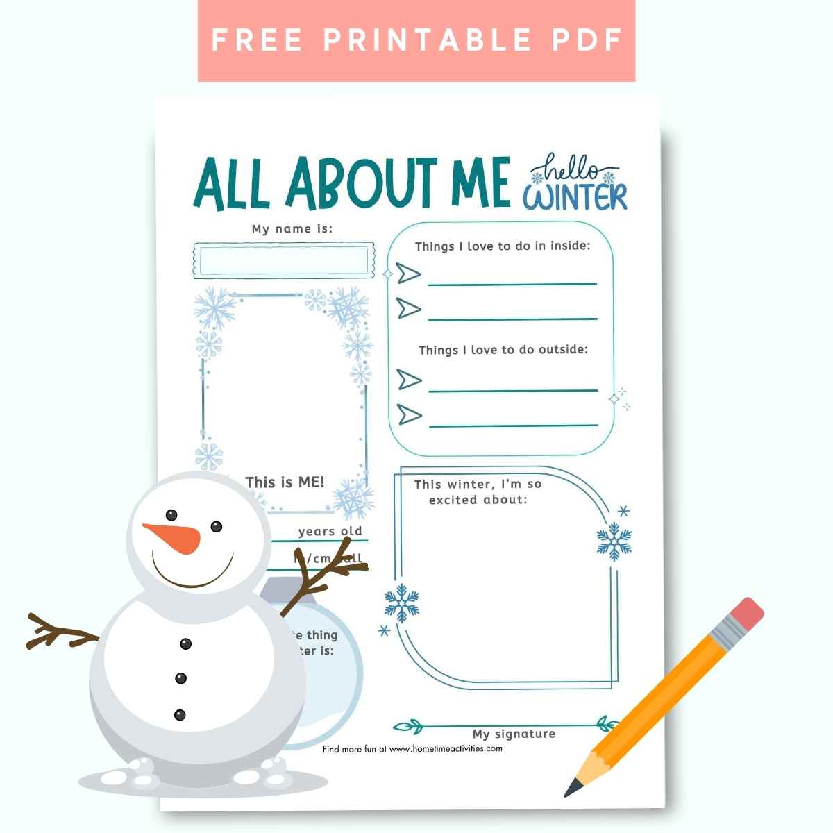 Winter All About Me Free Printable Worksheet